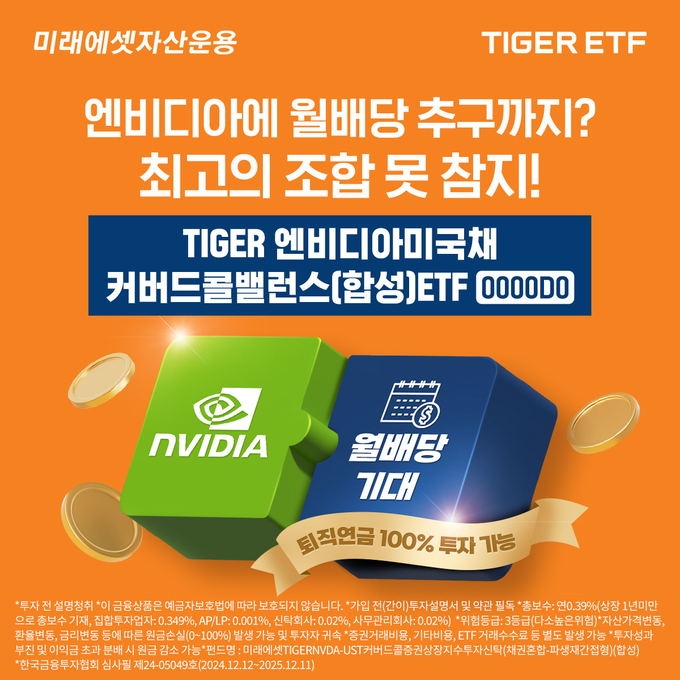 미래에셋, ‘TIGER 엔비디아미국채커버드콜밸런스(합성) ETF’ 신규 상장